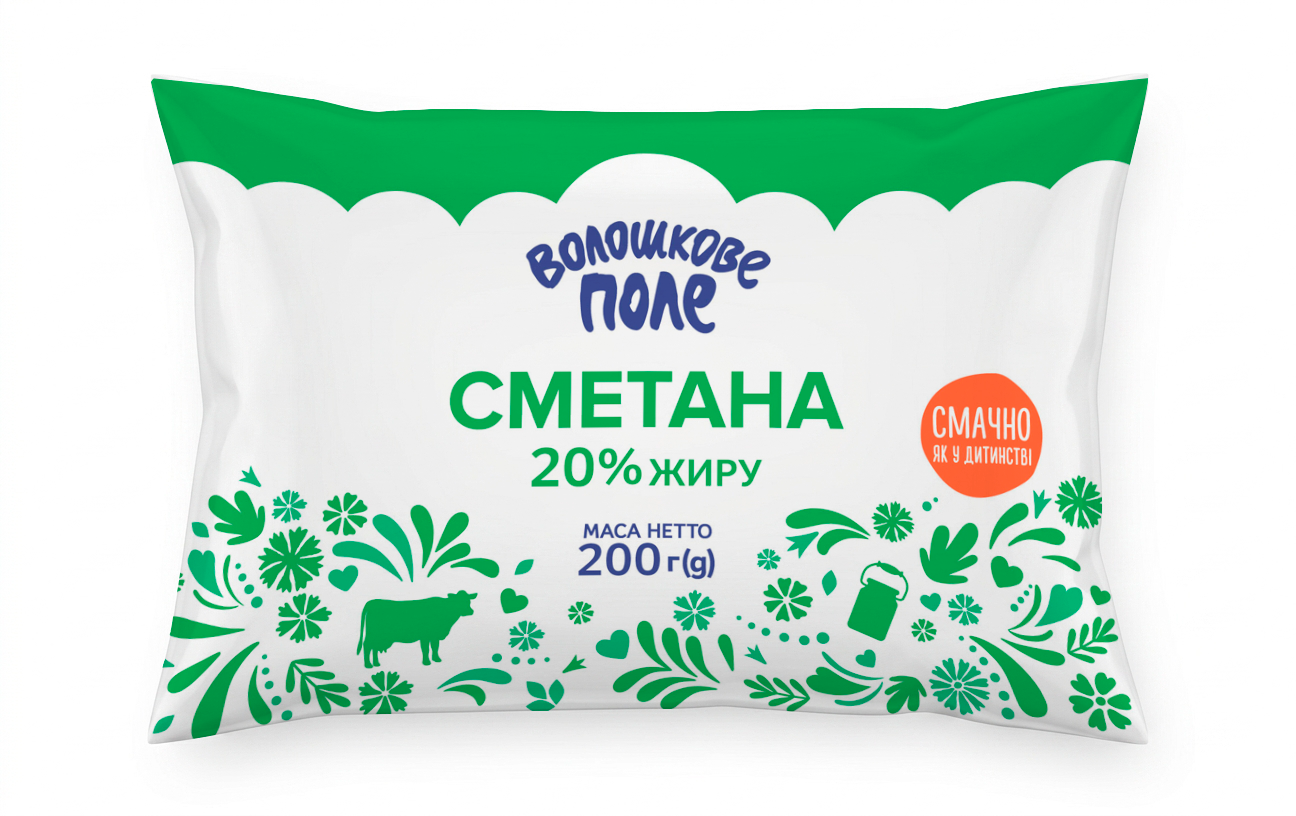 Сметана 20% жиру 200гр плівка ВОЛОШКОВЕ ПОЛЕ